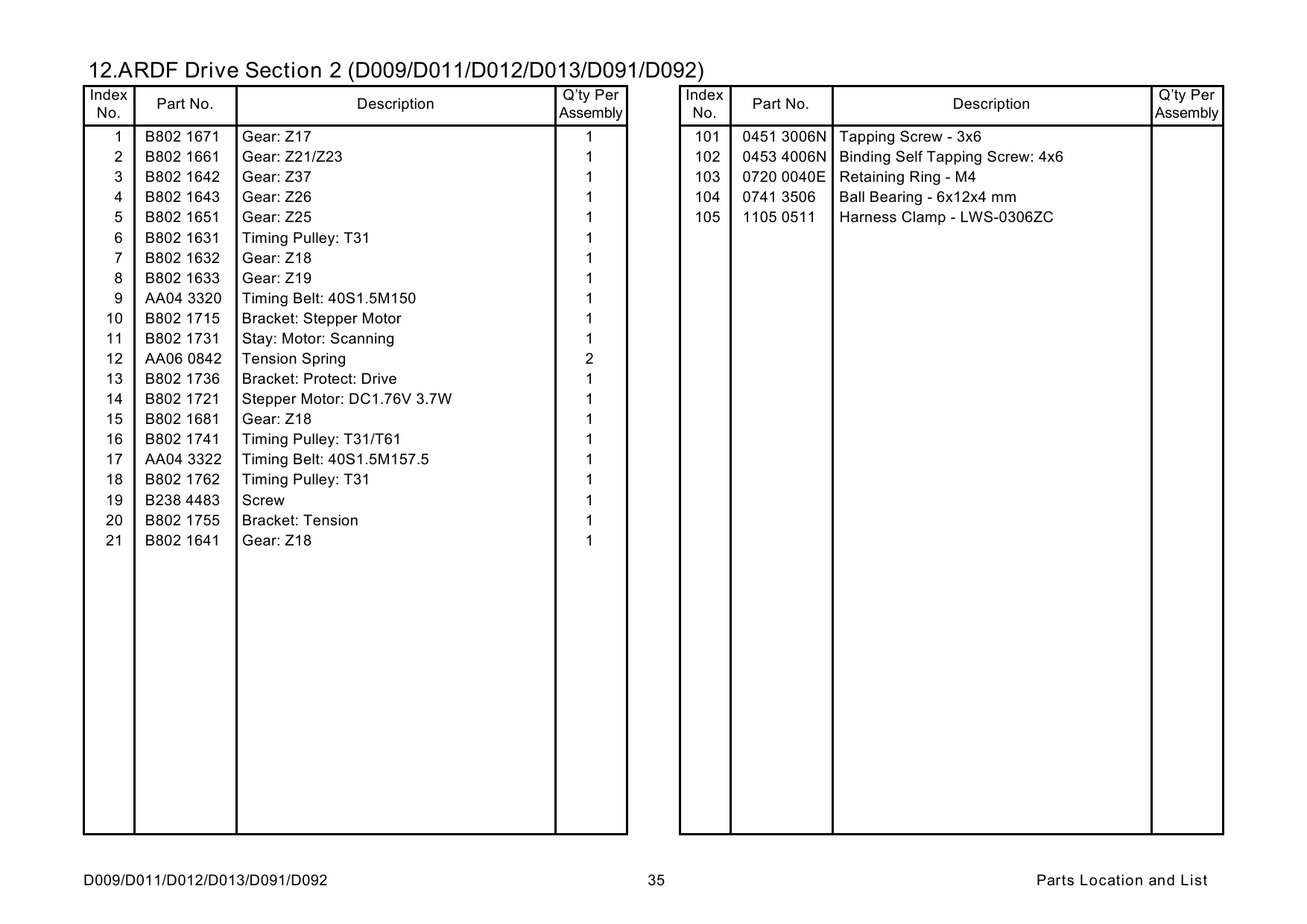 RICOH Aficio MP-4000 4001SP 40001G 5000 5001SP 5001G D009 D011 D012 D013 D091 D092 Parts Catalog-6